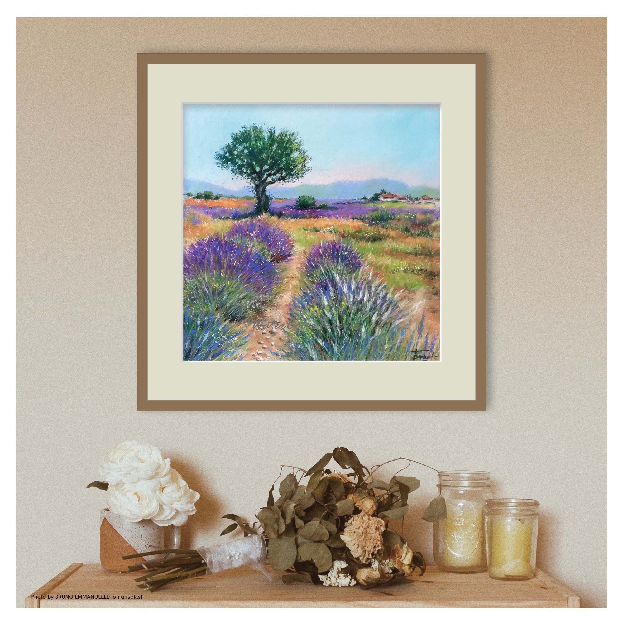 Lavender field landscape Provence Original painting Olive | Etsy