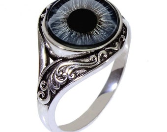 Blauwe, groene en bruine handgemaakte glazen ogen in een prachtig origineel damesontwerp van Steel Dragon Jewelers (productvideo's)