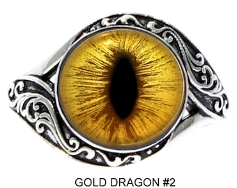 Women's Dragon, Vampire and Werewolf Glass Eye Rings in an Original Setting