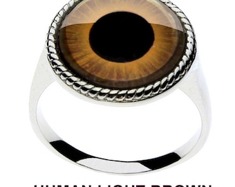 Roestvrijstalen ring met menselijk en boze oog – Realistische statementsieraden met glazen oog