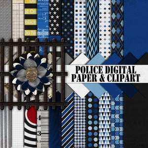 Police Digital Scrapbook Paper and Elements