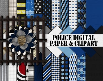 Polizei Digitales Scrapbook Papier und Elemente
