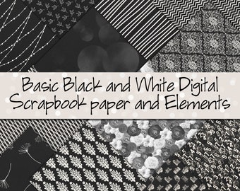Basic Black and White digitales Scrapbook Papiere und Elemente
