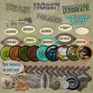 Realistic Dinosaur Digital Scrapbook Kit and Clipart