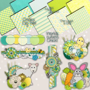 Cute Easter digital paper and elements