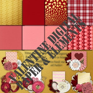 Valentine&#39;s Day digital paper and elements