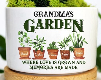 Personalized Name Grandma's Children Ceramic Plant Pot, Aunties Moms Grandma's Garden, Mother's Day Gift, Where Love is Grown