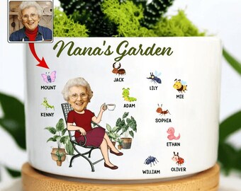 Grandma's Garden Plant Pot, Custom Face Flower Plant Pot, Mom & Kids Flower Pot, Gift for Mimi Gardener, Mother's Day Gift, Mom Home Decor