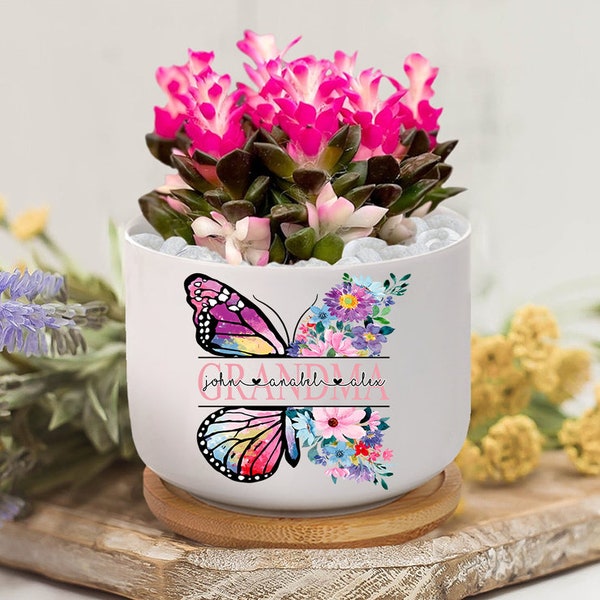 Personalized Grandma with Grandkids Names Plant Pot, Grandma Butterfly Flower Pot, Gift For Mom, For Grandma, Mother's Day Gifts