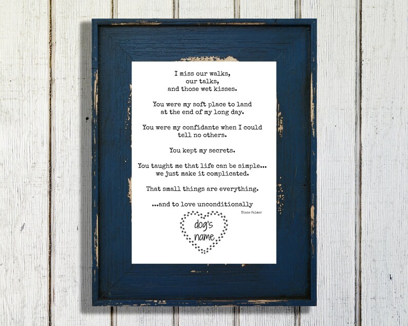 Personalized Loss of Dog Tribute 5x7 Poem Print Pet Loss