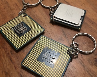 Upcycled CPU Keyring: Geeky Computer Enthusiast Gift