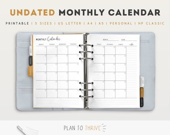 Monthly Calendar, Perpetual Calendar, Undated Calendar, Monthly Planner, Minimalist Printable Planner, Calendar 2022, Desk Calendar