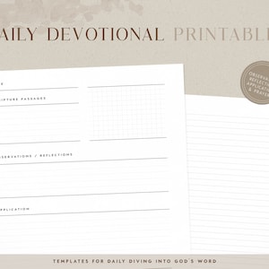 Bible Study Printable Template for Daily Devotional | Scripture Notes | Sections for Observation, Reflection, Application and Prayer