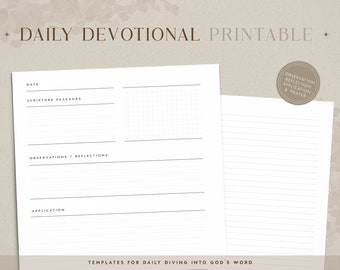 Daily Devotional Printable Template: Scripture Study Notes (PDF)