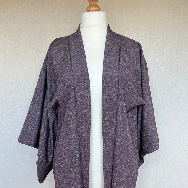 Vintage Japanese kimono silk Jacket, Haori jacket, short kimono, purple gray waves kimono haori  /0422