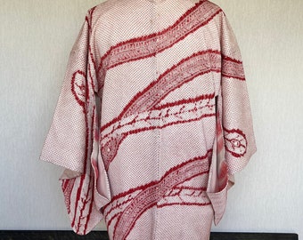 Giacca kimono giapponese vintage, crepe di seta Haori, giacca Haori, kimono corto, Shibori, rosa / 0521