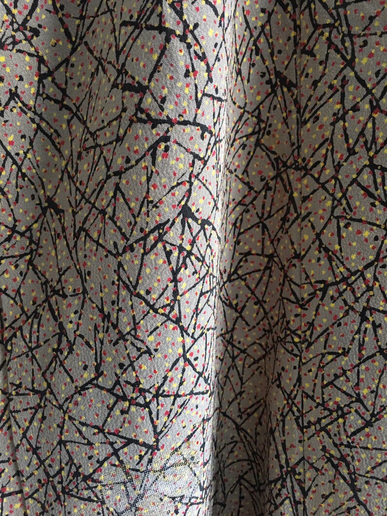 hobo Vintage Japanese kimono Jacket Silk crepe Haori black abstract lines red yellow dots on beige kimono jacket 0080 Haori jacket