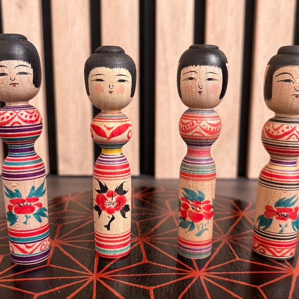 vintage poupée Kokeshi japonaise, poupée japonaise en bois, poupée artisanale japonaise, poupées Tsugaru Kokeshi, petite kokeshi 9 cm