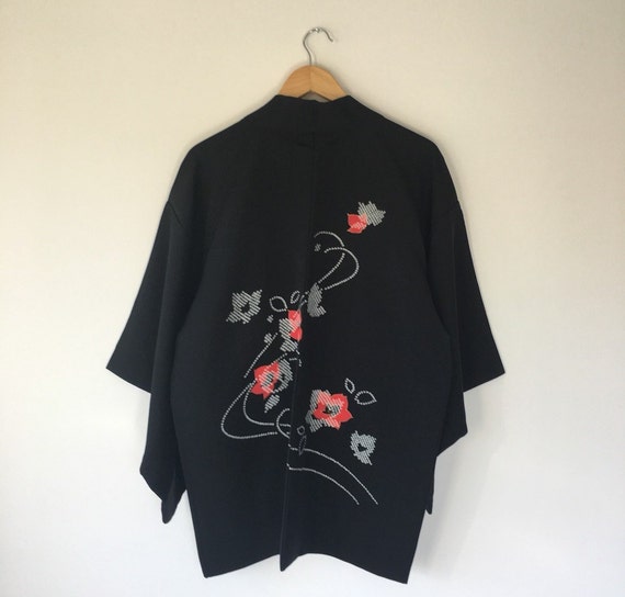 Vintage Japanese kimono Jacket, silk crepe Haori,
