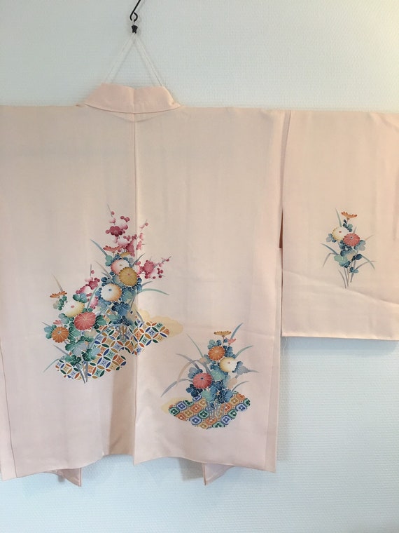 Vintage Japanese kimono Jacket, Silk crepe Haori,