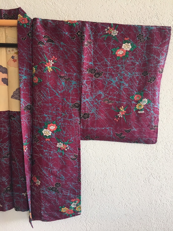 Vintage Japanese kimono silk Jacket, crepe Haori,