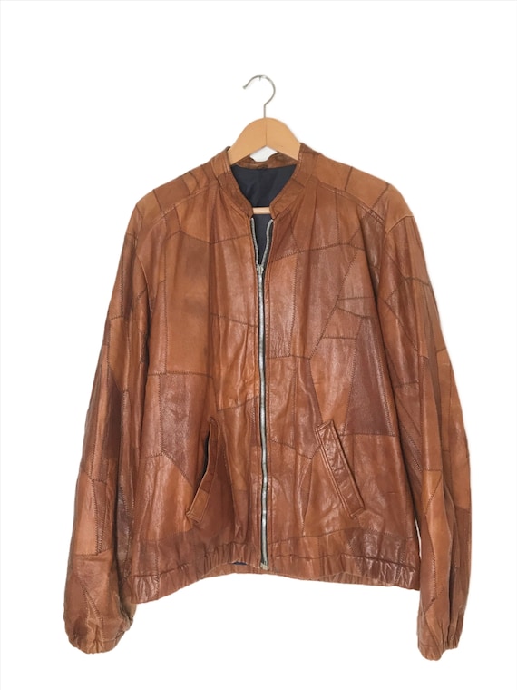 Vintage 1970s Mens Brown Patchwork Leather Jacket 