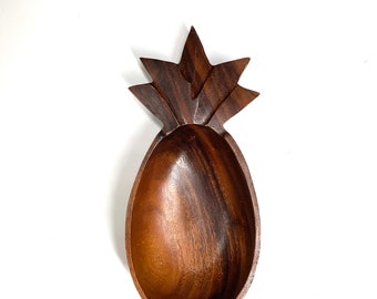 Vintage Carved Wood Pineapple, pineapple decor, teakwood bowl