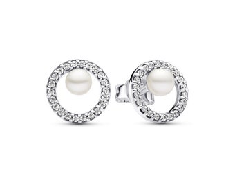 Pandora Treated Freshwater Cultured Pearl & Pave Halo Stud Earrings