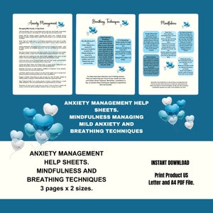 Anxiety Management Help Sheets - Managing Mild Anxiety - Mindfulness Exercises - Breathing Techniques