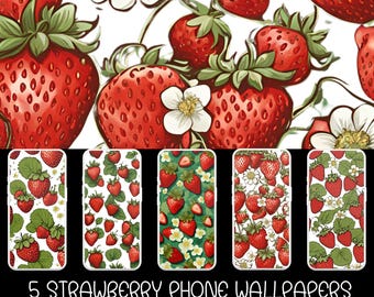 Fondos de pantalla para teléfono con estampado de fresas: paquete de 5 fondos de pantalla para decorar el teléfono para la vuelta al cole