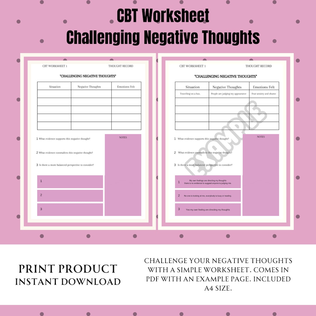 CBT Worksheet Challenging Negative Thoughts Positive Mental Health ...