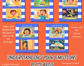 Understanding Your Emotions - Postcards Game for Kids Featuring 10 Different Emotions. Mental Wellness for Kids and Parents / Caregivers.