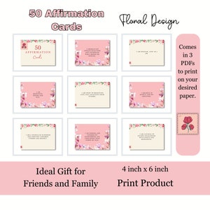 50 Tarjetas de Afirmación Mentalidad Positiva Bienestar Emocional - Diseño Floral
