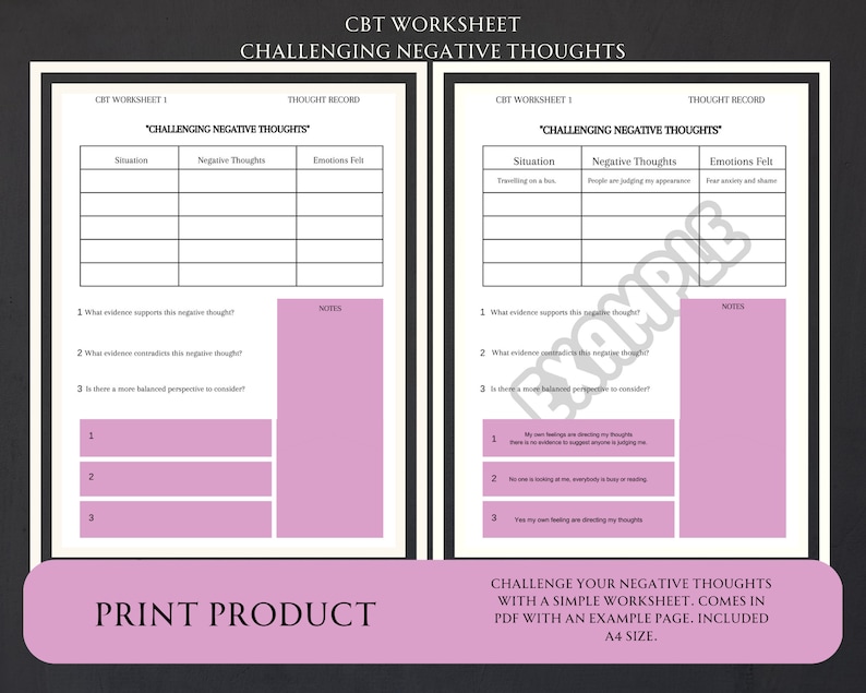 Challenging Negative Thoughts Worksheet Cbt