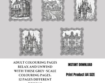 12 Grey-scale Colouring Pages for Adults - Relax and Unwind with a Therapeutic Activity