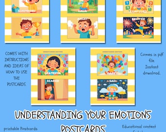 Understanding Your Emotions - Postcards Game for Kids Featuring 10 Different Emotions. Mental Wellness for Kids and Parents / Caregivers.