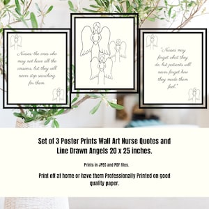 Wall Art Set of 3 Poster Prints Elegant Neutral Simple Design Nurses Quotes 20x25 inch Wall Art Minimalist Aesthetic.