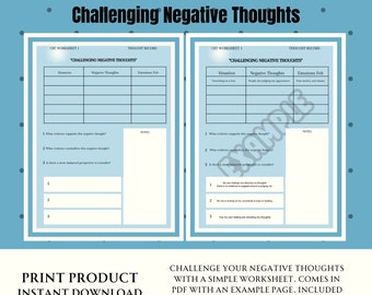 CBT Worksheet Challenging Negative Thoughts Positive Mental Health ...