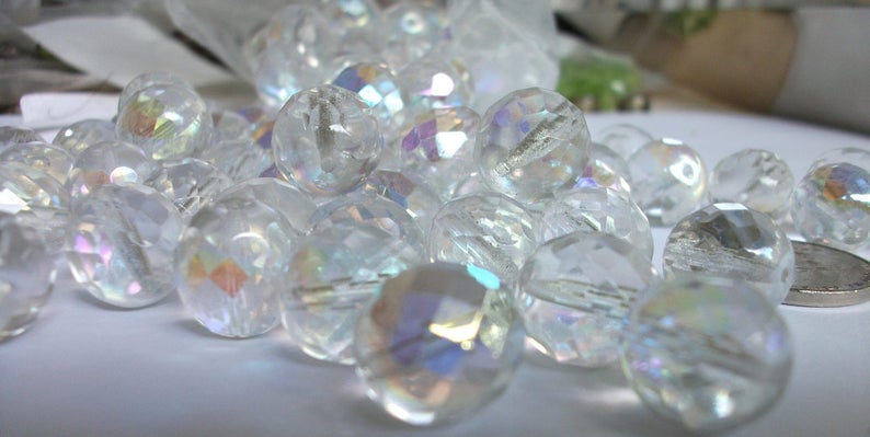 12mm AB Crystal Czech Glass Beads Faceted Round Fire Polished Vintage Style Crystal Bead for Stretch Bracelet Supplies Earrings Jewelry 10