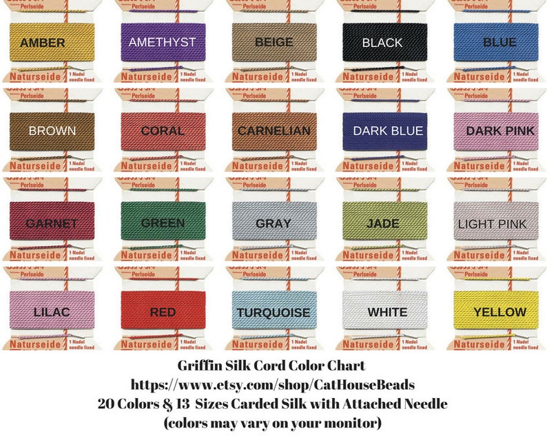 Griffin Bead Cord Size Chart