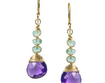 Haven Blue Zircon and Amethyst Drop Earrings