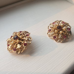 Matching Collar, Shoe, Cuff Pins | Costume Pearl, Pink, Red &quot;gems&quot; on Gold Metal