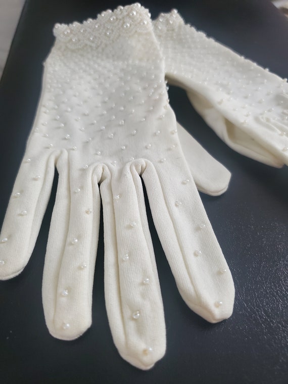 White Beaded Formal Ladies Gloves - image 2
