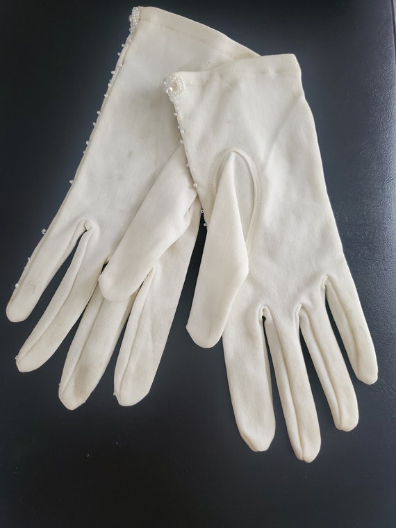 White Beaded Formal Ladies Gloves - image 4