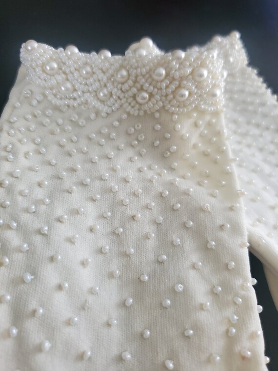 White Beaded Formal Ladies Gloves - image 3