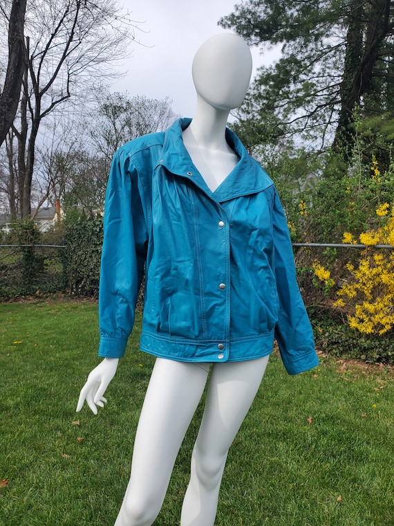 1980s Electric Blue Leather Jacket | Over Size Par