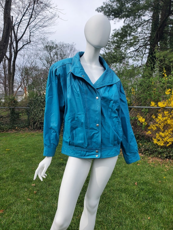 1980s Electric Blue Leather Jacket | Over Size Par