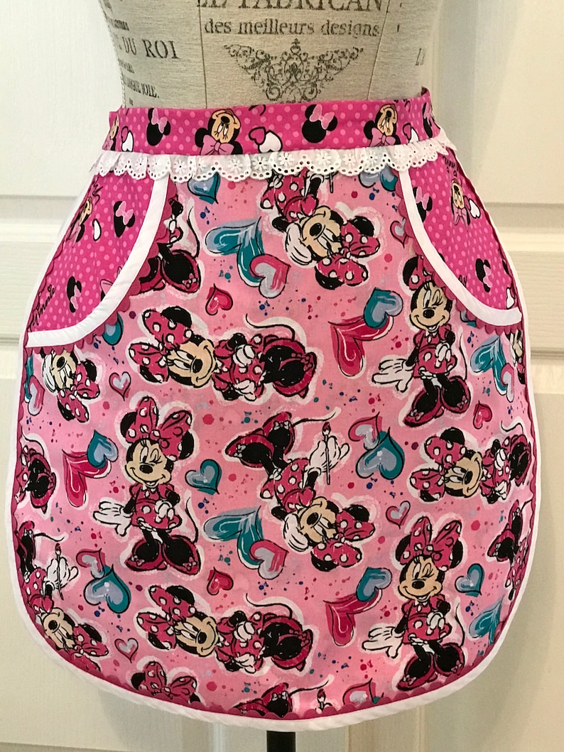 Lace and Rick Rack Pink Minnie Mouse Disney Half Apron Novelty Characters Woman/'s Apron Turquoise