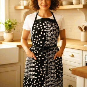XO Kitchen Apron – Black Polka Dot Graphic Style