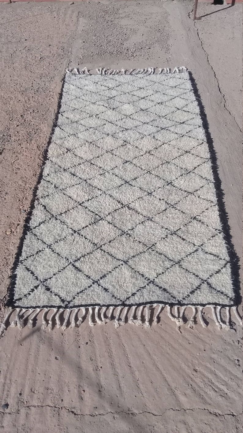 New Handmade Moroccan Berber Area Rug 100 Wool Beni Ourain Et 206cmx95cm